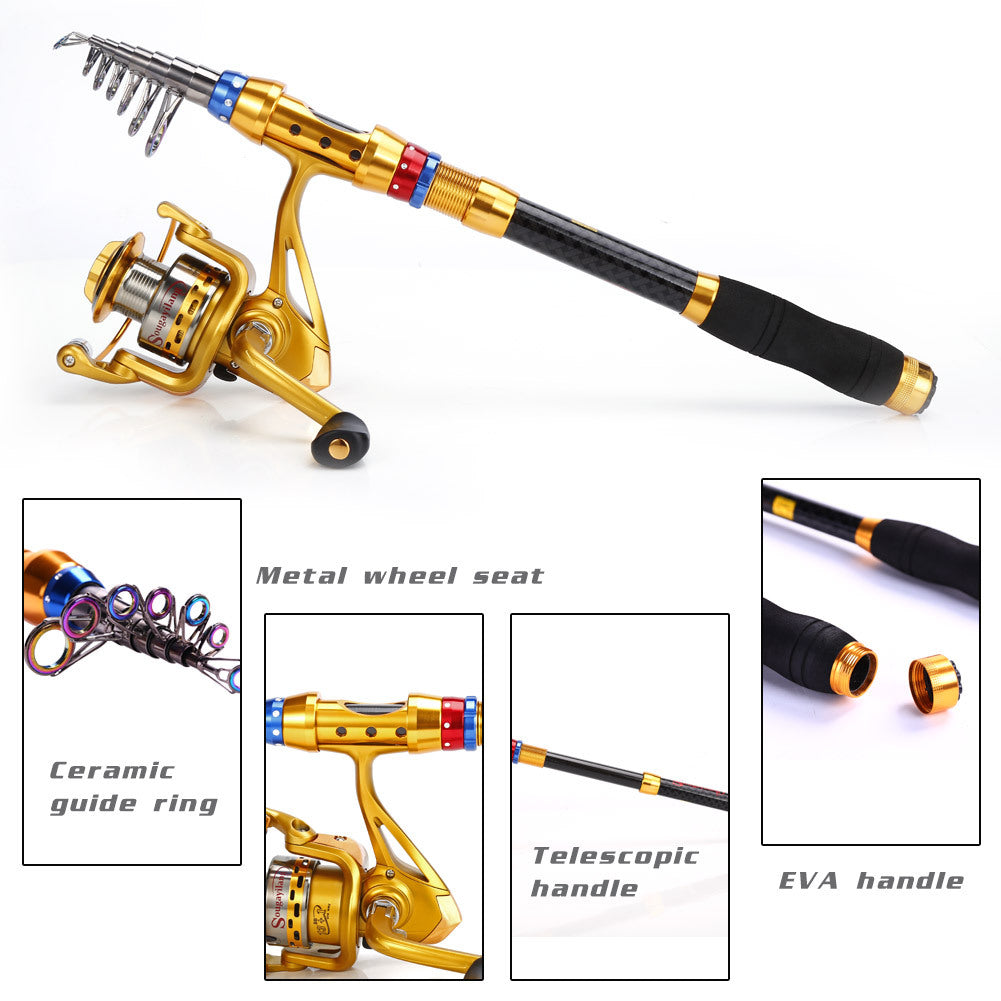 1.8-3.6M Telescopic Travel Fishing Rod Set - Portable, Lightweight, Saltwater & Freshwater Compatible, Spinning Reel Combo with Durable Carbon Construction - Ideal for Travel, Beginners and Experienced Anglers