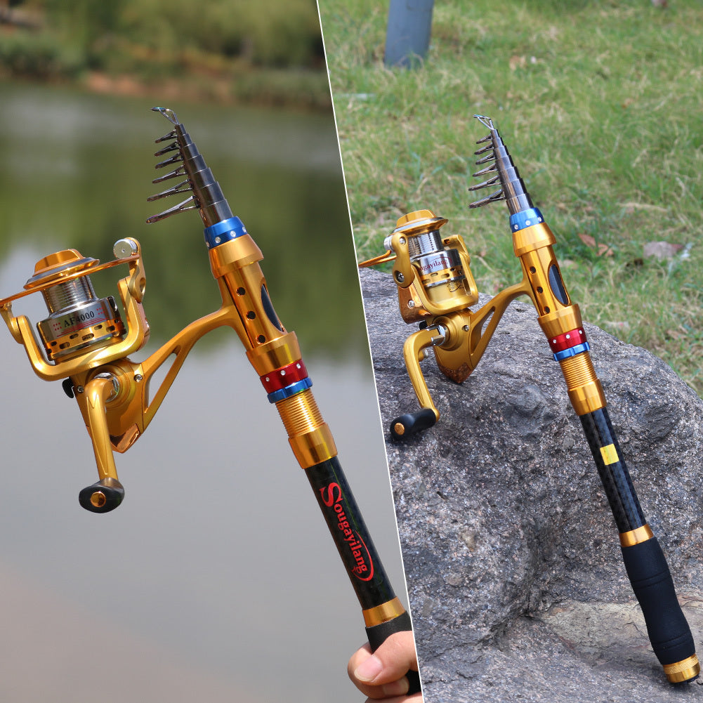 1.8-3.6M Telescopic Travel Fishing Rod Set - Portable, Lightweight, Saltwater & Freshwater Compatible, Spinning Reel Combo with Durable Carbon Construction - Ideal for Travel, Beginners and Experienced Anglers