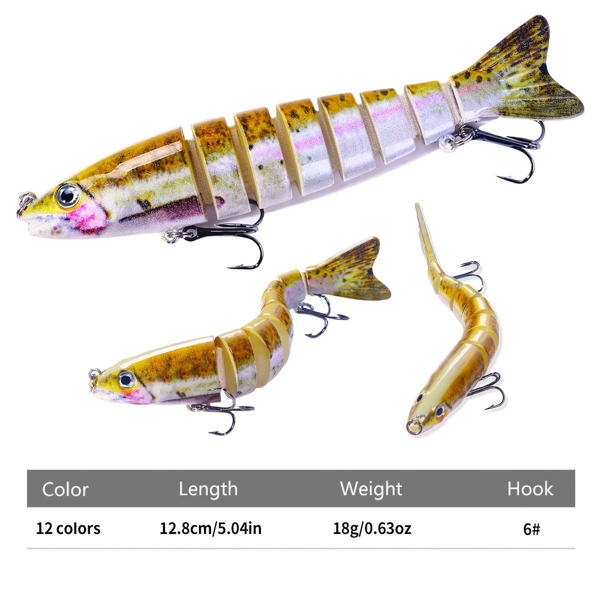 12pcs Sinking Jointed Bait Fishing Lures Box Kit - 5.04in (12.8cm) 18g - Catch More Fish!