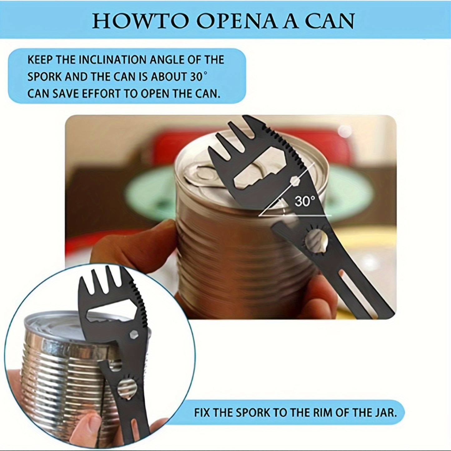 10-in-1 Multi-Functional Spork: Stainless Steel Portable Utensil Spoon, Can Opener, Serrated Knife, Wrench, Direction Indicator, Harpoon - Perfect For Outdoor Camping, Hiking, Picnic & Travel!