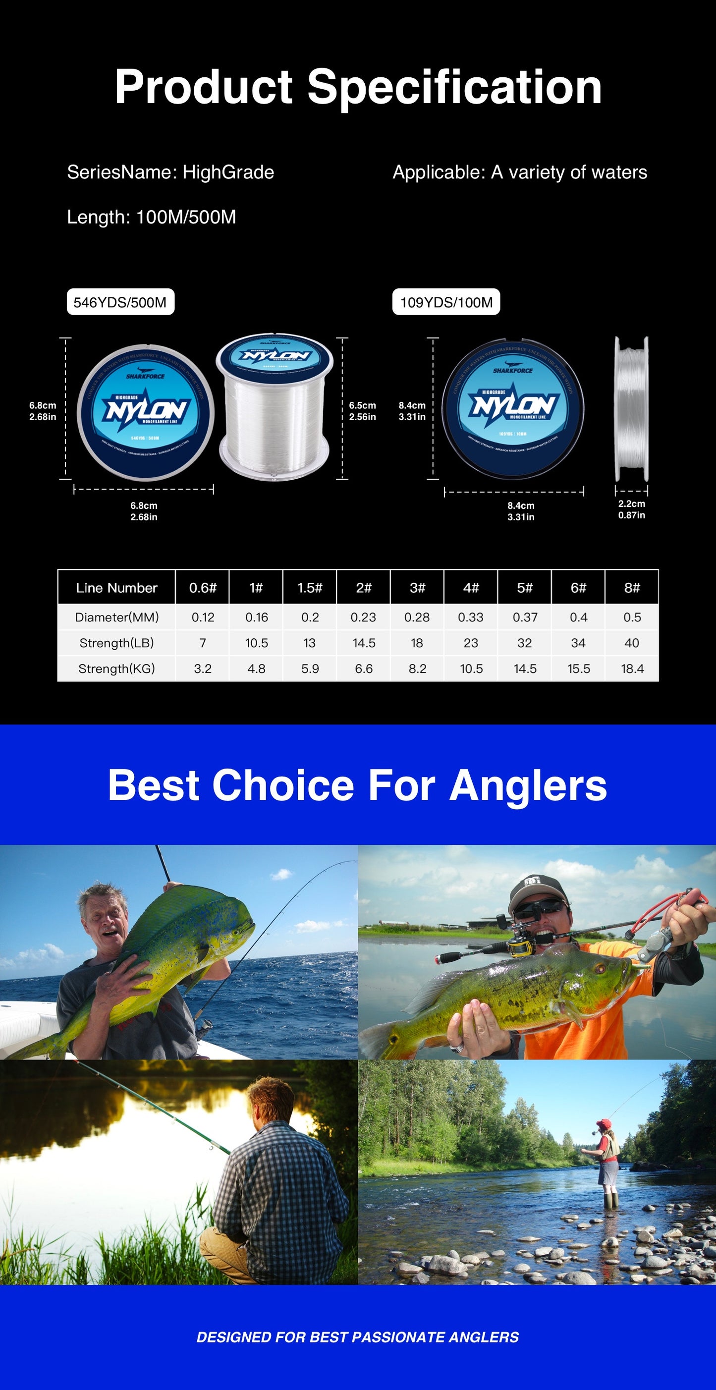 Fishing Line 7-40LB Clear Nylon Monofilament, Lure Leader, Strong Power Shock Absorber 500M/546YDS, Invisible Line For Freshwater Saltwater
