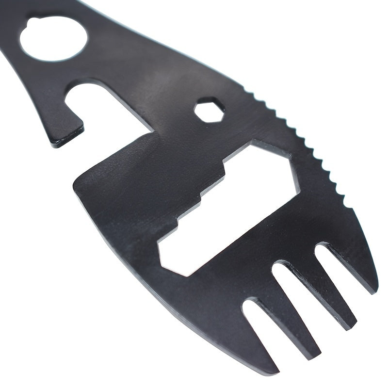 10-in-1 Multi-Functional Spork: Stainless Steel Portable Utensil Spoon, Can Opener, Serrated Knife, Wrench, Direction Indicator, Harpoon - Perfect For Outdoor Camping, Hiking, Picnic & Travel!