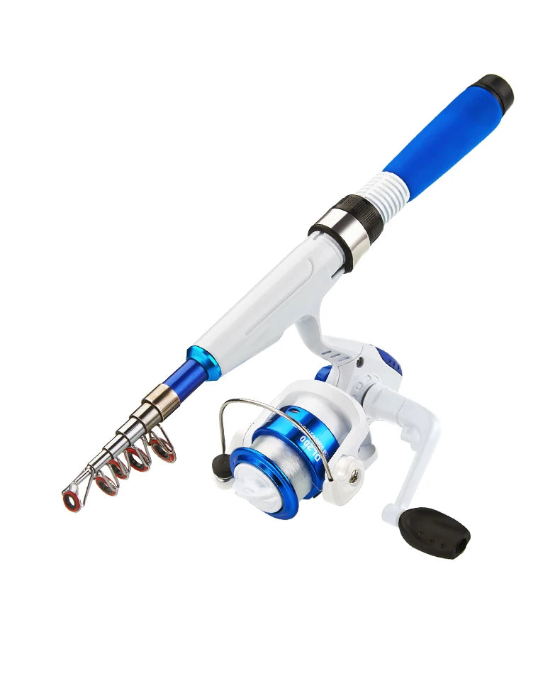 DEUKIO Mini Fishing Pole Kits With Short Telescopic Fishing Rod And Spinning Reel Baits Travel Pole Set for Beginner Children
