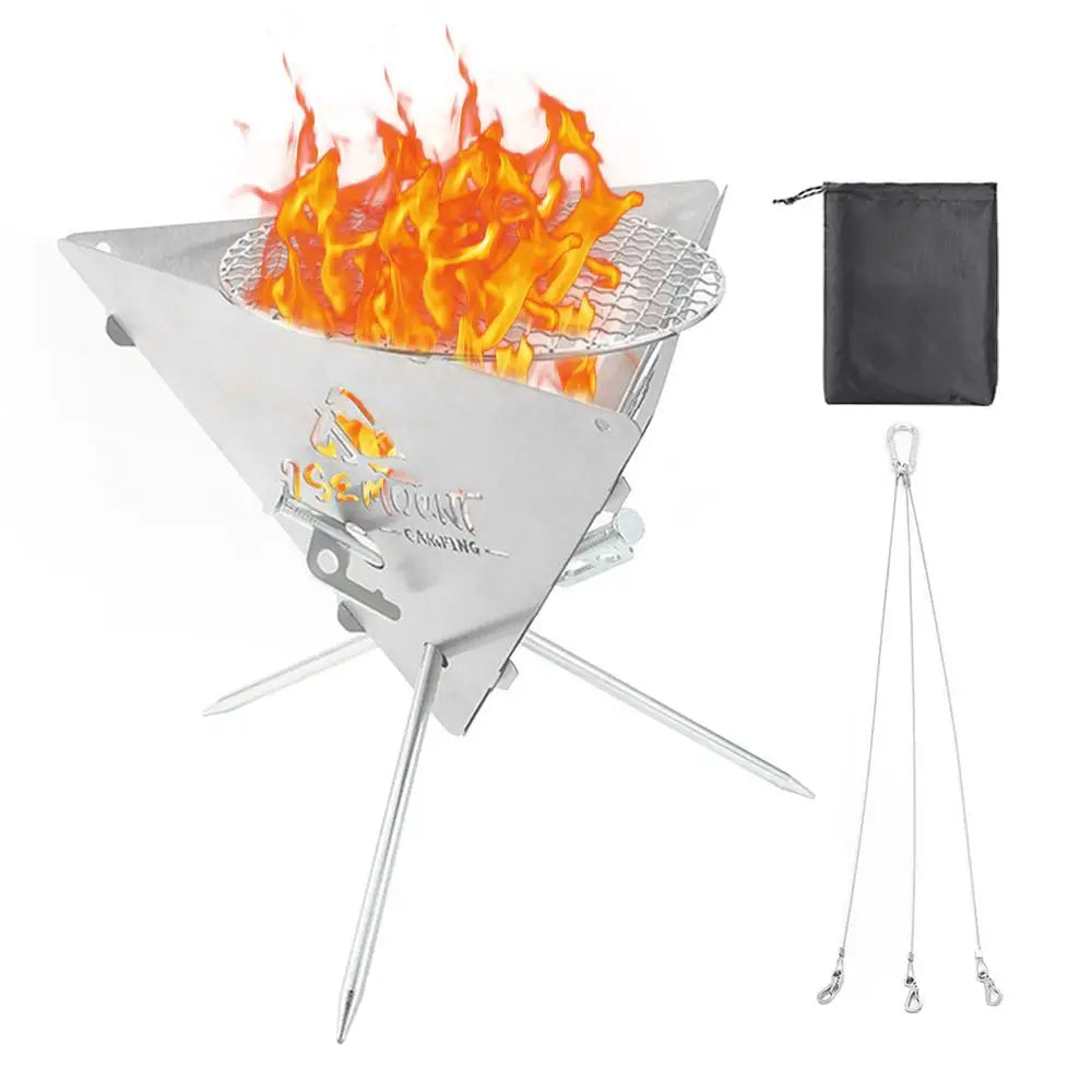 Camping Hanging Triangular Burning Platform Outdoor Triangular Brazier Tripod BBQ Grill Folding Firewood Burner Bonfire Stove