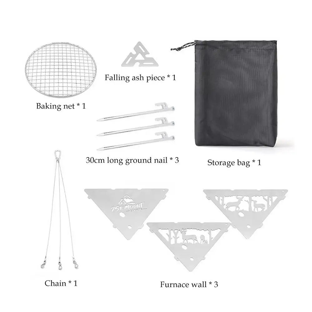 Camping Hanging Triangular Burning Platform Outdoor Triangular Brazier Tripod BBQ Grill Folding Firewood Burner Bonfire Stove