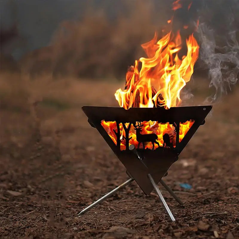 Camping Hanging Triangular Burning Platform Outdoor Triangular Brazier Tripod BBQ Grill Folding Firewood Burner Bonfire Stove