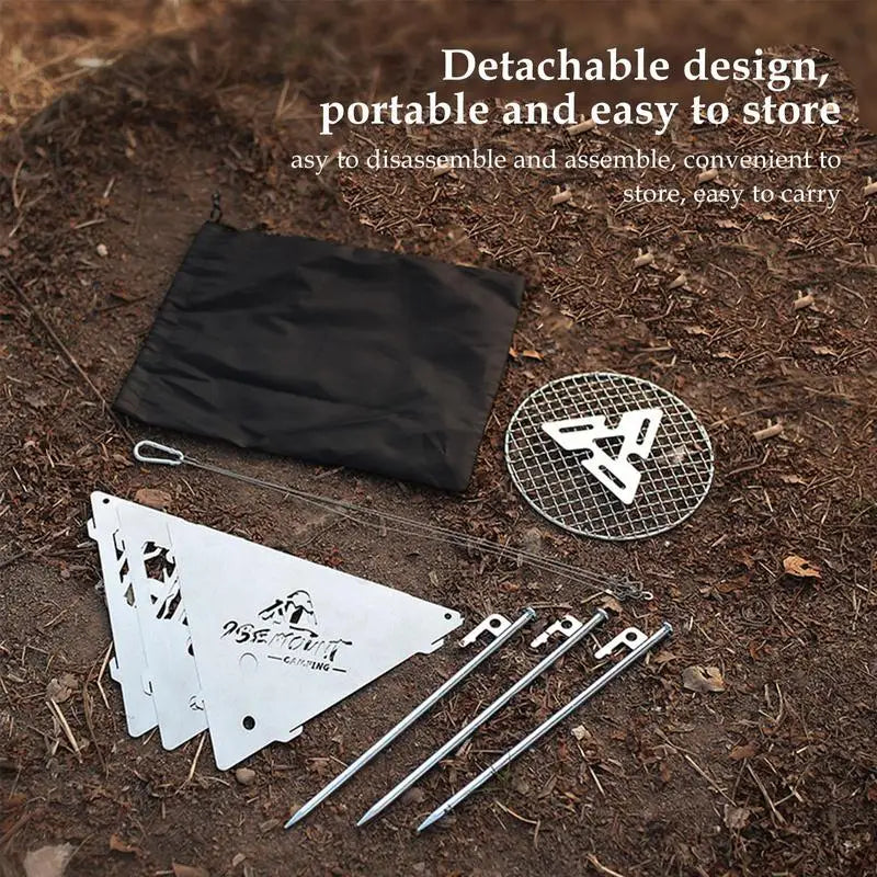Camping Hanging Triangular Burning Platform Outdoor Triangular Brazier Tripod BBQ Grill Folding Firewood Burner Bonfire Stove