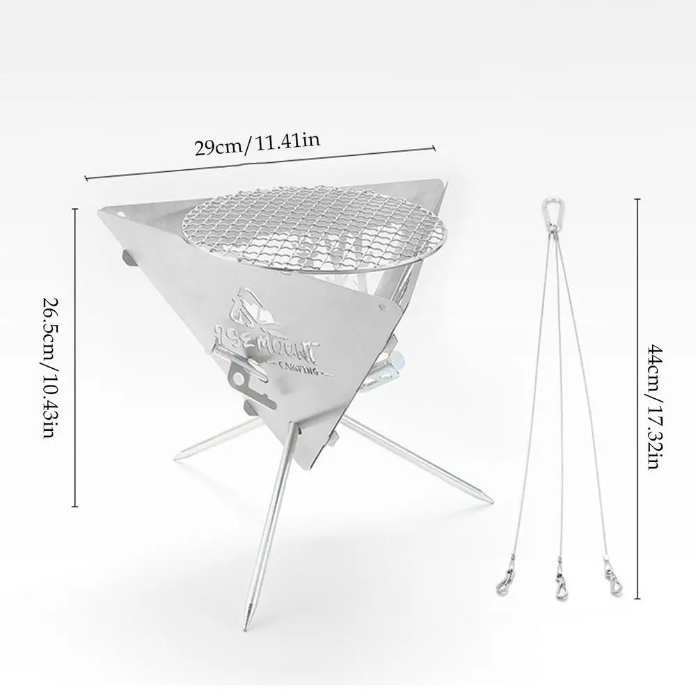 Camping Hanging Triangular Burning Platform Outdoor Triangular Brazier Tripod BBQ Grill Folding Firewood Burner Bonfire Stove