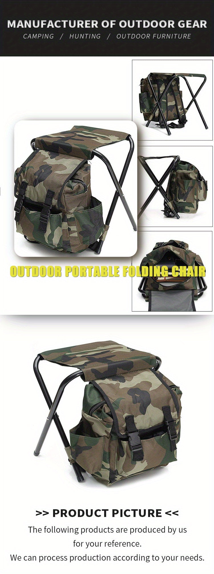 1pc Folding Camping Chair, Backpacking Picnic Bags, Suitable For Outdoor Fishing Trips Beach Barbecue