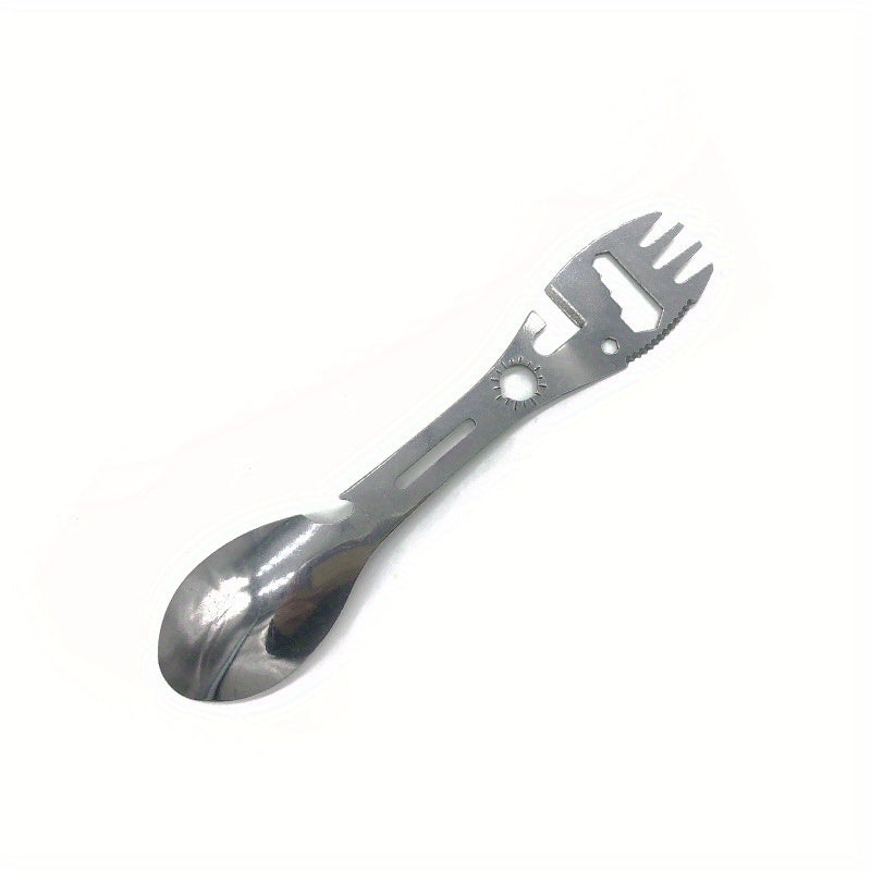 10-in-1 Multi-Functional Spork: Stainless Steel Portable Utensil Spoon, Can Opener, Serrated Knife, Wrench, Direction Indicator, Harpoon - Perfect For Outdoor Camping, Hiking, Picnic & Travel!