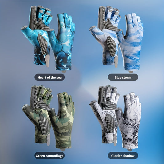 [Breathable Gloves for Outdoor] 1 pair Breathable Half-Finger Fishing Gloves with UV Protection and Cut Resistance for Men and Women - Ideal for Outdoor Activities like Kayaking, Rowing, Paddling, Cycling, and Driving