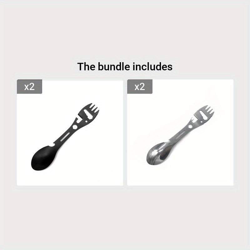 10-in-1 Multi-Functional Spork: Stainless Steel Portable Utensil Spoon, Can Opener, Serrated Knife, Wrench, Direction Indicator, Harpoon - Perfect For Outdoor Camping, Hiking, Picnic & Travel!