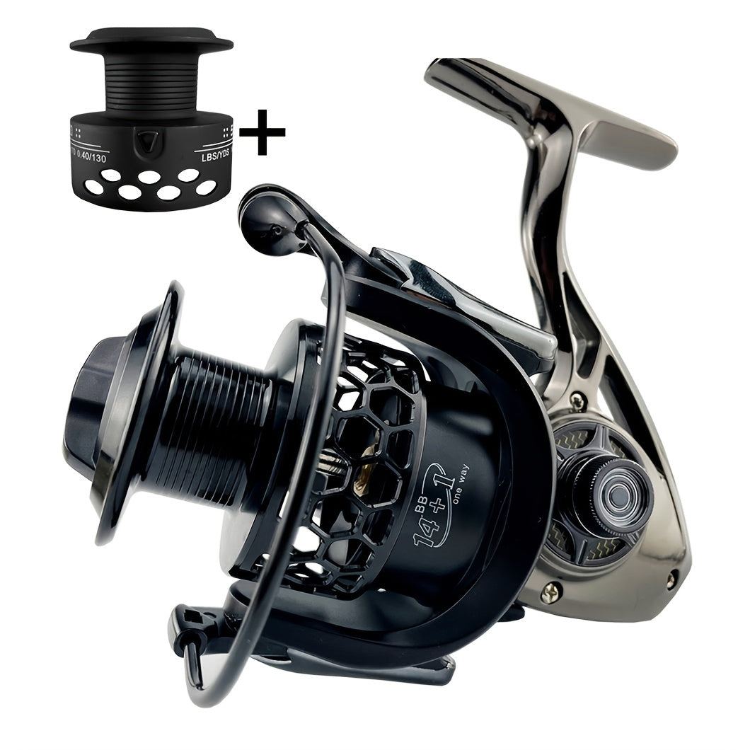 14+1BB High-Speed Spinning Reel - Revolutionizing Gapless Twin Axis Design for Blazing Fast Saltwater & Freshwater Fishing Adventures with Ultra-Smooth Performance and Durable Construction