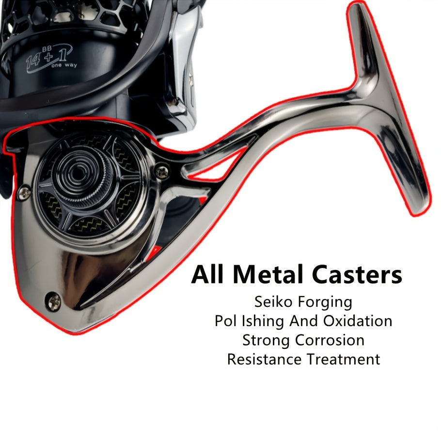 14+1BB High-Speed Spinning Reel - Revolutionizing Gapless Twin Axis Design for Blazing Fast Saltwater & Freshwater Fishing Adventures with Ultra-Smooth Performance and Durable Construction