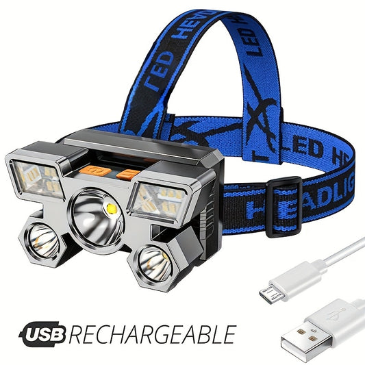 1pc Headlamp With Built In Battery USB Rechargeable Home Decoration Hardware Tools, 4 Modes Portable Head Flashlight, Lightweight 5 LED Headlight, Outdoor Camping Fishing Lantern