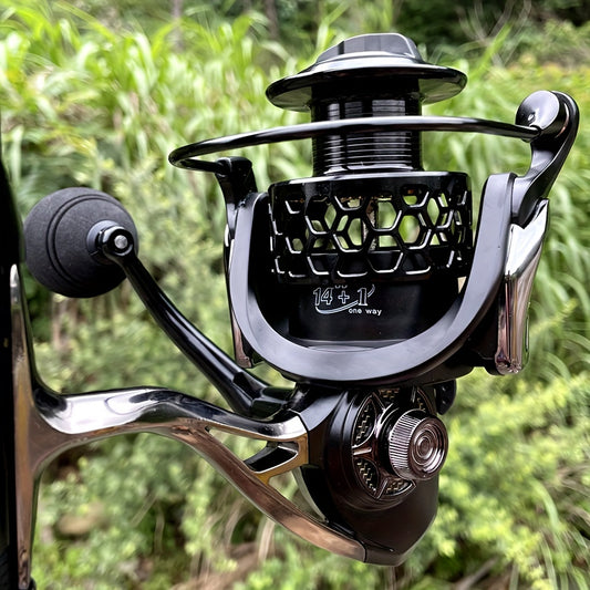 14+1BB High-Speed Spinning Reel - Revolutionizing Gapless Twin Axis Design for Blazing Fast Saltwater & Freshwater Fishing Adventures with Ultra-Smooth Performance and Durable Construction