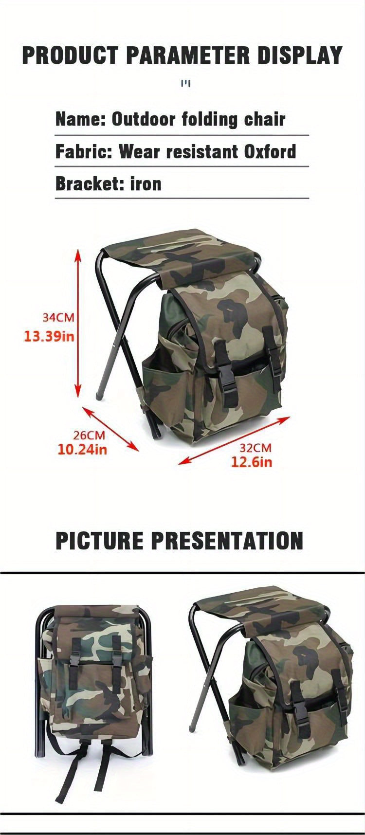 1pc Folding Camping Chair, Backpacking Picnic Bags, Suitable For Outdoor Fishing Trips Beach Barbecue