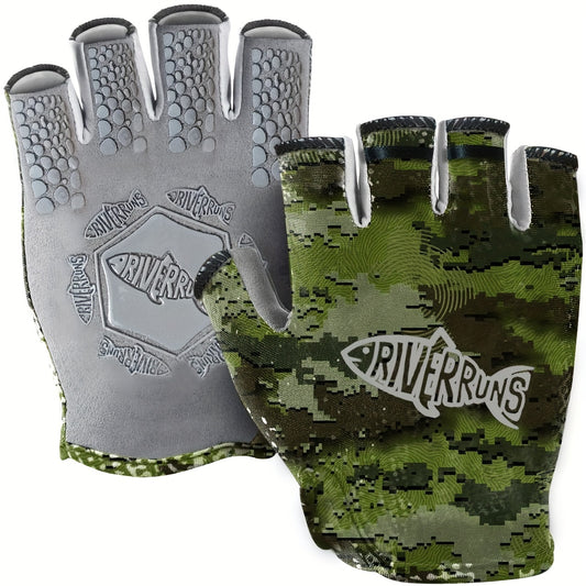 Breathable Fingerless Fishing Gloves for Men and Women - Lightweight, Quick-Dry Polyester Blend with Synthetic Faux Leather Palm for Kayaking, Paddling & Outdoor Sports