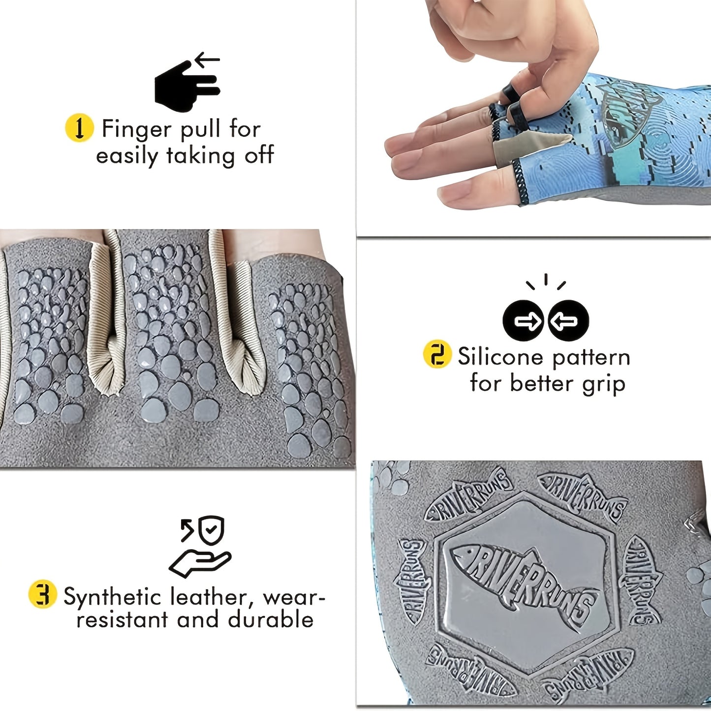 Breathable Fingerless Fishing Gloves for Men and Women - Lightweight, Quick-Dry Polyester Blend with Synthetic Faux Leather Palm for Kayaking, Paddling & Outdoor Sports