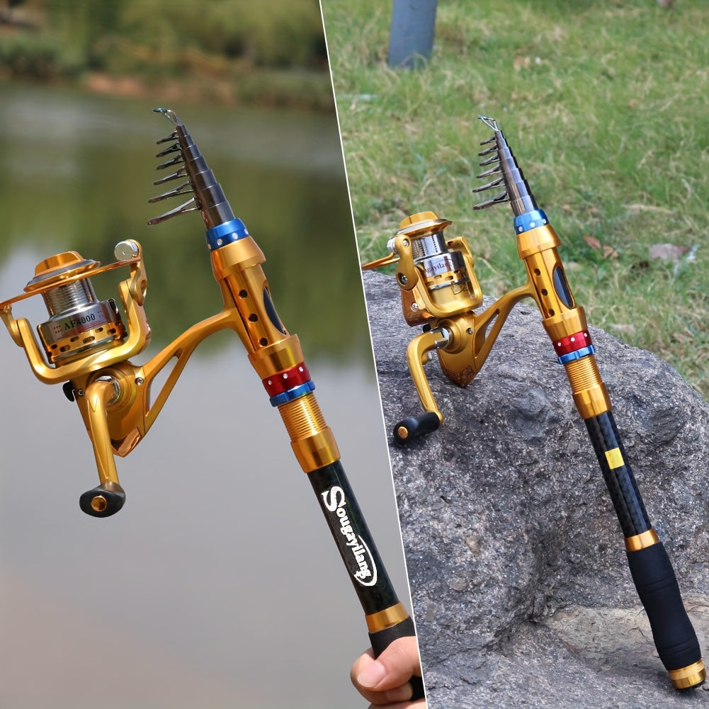 1.8-3.6M Telescopic Travel Fishing Rod Set - Portable, Lightweight, Saltwater & Freshwater Compatible, Spinning Reel Combo with Durable Carbon Construction - Ideal for Travel, Beginners and Experienced Anglers