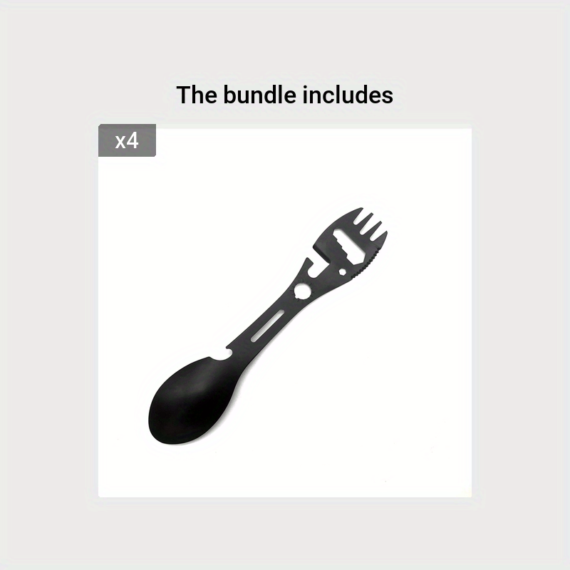10-in-1 Multi-Functional Spork: Stainless Steel Portable Utensil Spoon, Can Opener, Serrated Knife, Wrench, Direction Indicator, Harpoon - Perfect For Outdoor Camping, Hiking, Picnic & Travel!