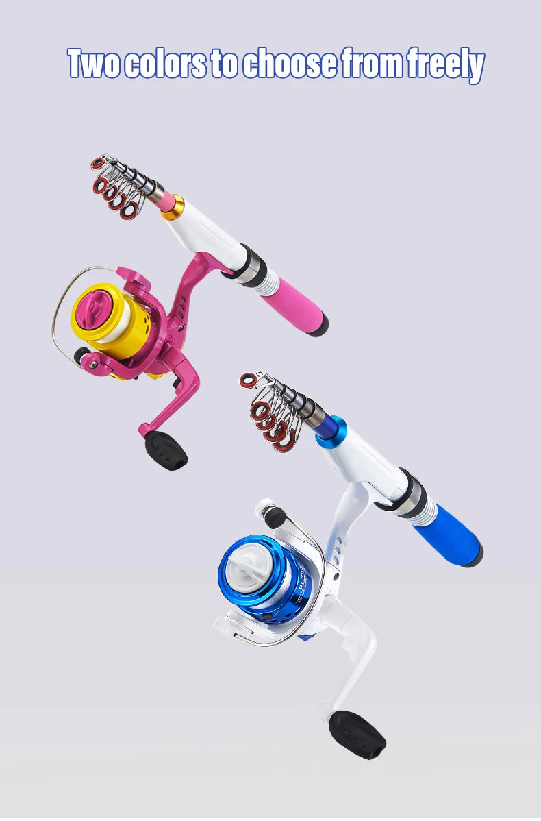 DEUKIO Mini Fishing Pole Kits With Short Telescopic Fishing Rod And Spinning Reel Baits Travel Pole Set for Beginner Children