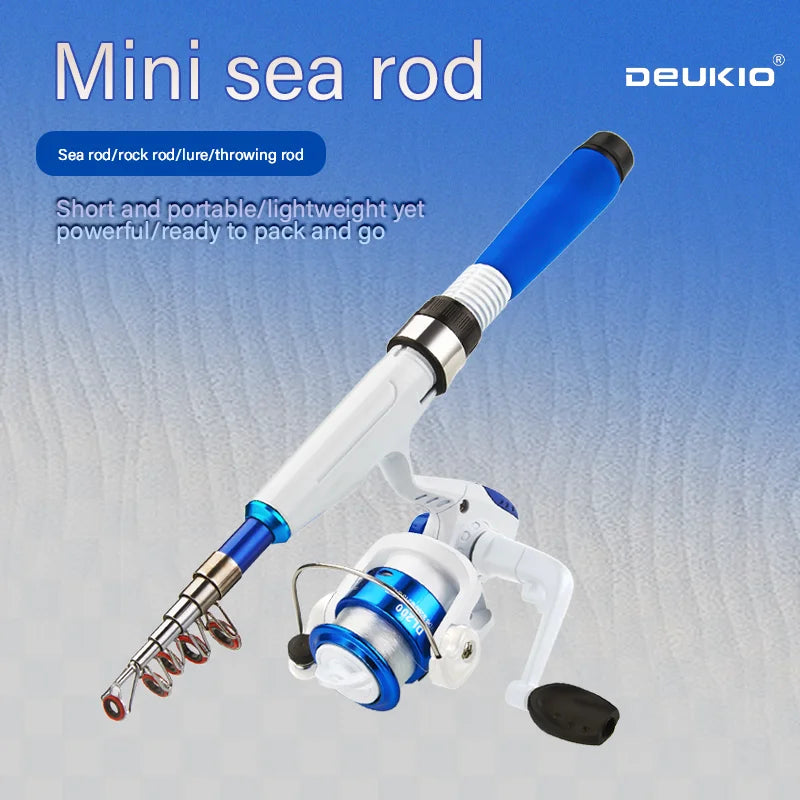 DEUKIO Mini Fishing Pole Kits With Short Telescopic Fishing Rod And Spinning Reel Baits Travel Pole Set for Beginner Children