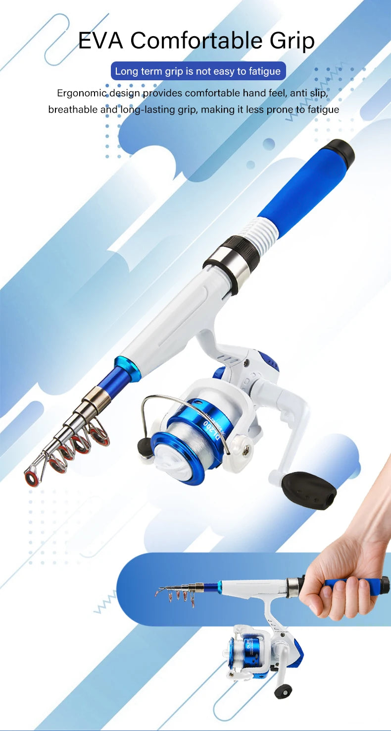 DEUKIO Mini Fishing Pole Kits With Short Telescopic Fishing Rod And Spinning Reel Baits Travel Pole Set for Beginner Children