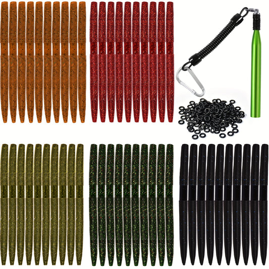 261pcs Bass Fishing Wacky Worm Kit - Soft Plastic Lures with Wacky Rig Tool and O Rings for Easy Rigging and Maximum Action - For Bass Fishing Enthusiasts - Ideal for Freshwater Fishing - Great Gift for Anglers