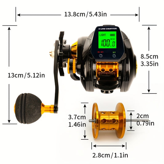 Electric Line Counter Baitcast Fishing Reels With Large Screen Digital Display Left Hand
